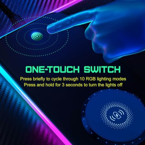 GIM RGB Gaming Mouse Pad with 15W Wireless Charging, LED Mouse Pad with 10 Light Modes, Extra Large Mousepad 800x300x4MM, Non-Slip Rubber Base Computer Keyboard Mat for Gaming, Desk - Image 5