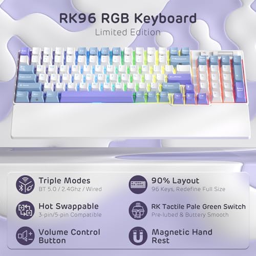 RK ROYAL KLUDGE RK96 RGB Wireless Mechanical Gaming Keyboard w/Wrist Rest - Image 2