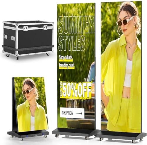 MWE P1.86 LED Poster Screen with Flight Case, 80" LED Digital Signage Display with Publishing System, Foldable Advertising Display Kiosk Video Wall for Events, WiFi/USB/HDMI (2 Panels) by QIXZOCV