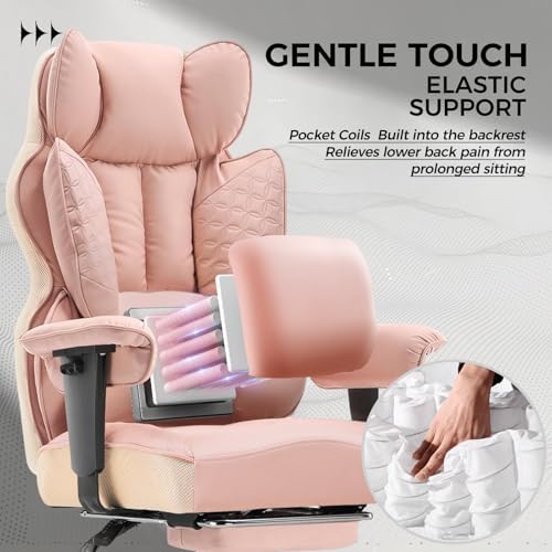 COMHOMA Big and Tall Office Chair Heavy Duty Wide Ergonomic Gaming Chair with Deluxe Embossing Designed Leather with Foot Rest,145°Reclining Adjustable Armrests Pocket Spring Back Support and Pillow - Image 4