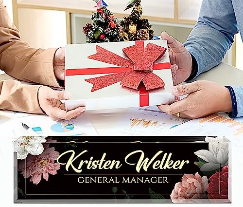 Name Plate for Desk, Desk Name Plate Personalized, Office Decor for Women Men, Acrylic Desktop Accessories, Office Appreciation Gifts for Boss Social Workers Nurse Teacher Employee (Black/Flowers) - Image 5