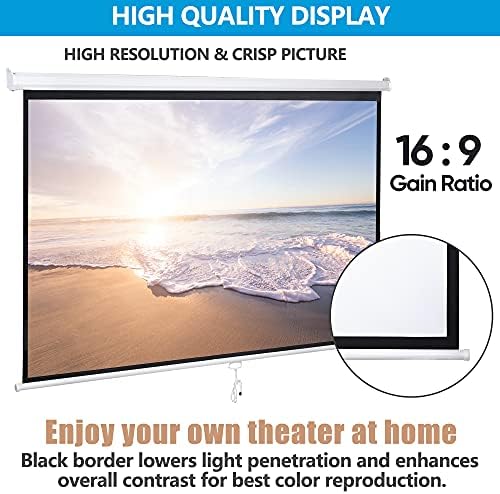 SUPER DEAL 100'' 16:9 HD Projection Screen Foldable Anti-Crease Portable Projector Movie Screen Manual Pull Down for Home Theater Presentation Education Outdoor Indoor Public Display, White - Image 4