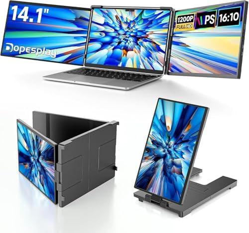Dopesplay Laptop Screen Extender, 14" Triple Portable Monitor for Laptop, FHD 1200P IPS Screen Extender Monitors for 14"-17.3" Carry a USB flash drive，Plug & Play Compatible with Windows, Mac, Android by Dopesplay