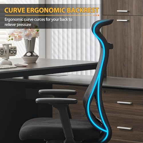 Qulomvs Mesh Ergonomic Office Chair Home Office Desk Chair with Headrest Height Adjustable Computer Executive Desk Chair with Wheels 360 Swivel Task Chair - Image 3