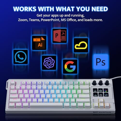 darkFlash K87PRO TKL Mechanical Keyboard with 6 LCD Stream Control Keys & 3 Media Knobs – Gasket Mount, Hot-Swappable RGB Gaming & Streaming Macro Keyboard for PC & Mac (White) - Image 4