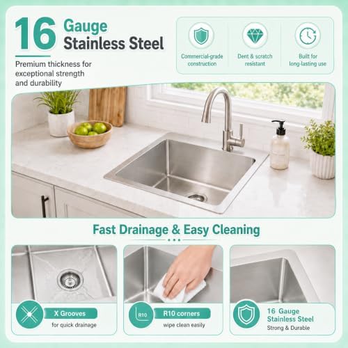 Drop In Bar Sink 17 X 19 inch,16 Gauge Stainless Steel Bar Sink - Image 6