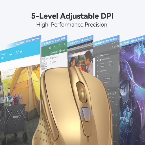 TECKNET Wireless Mouse, 2.4G Ergonomic Computer Mouse, 2600 DPI, Gold - Image 4
