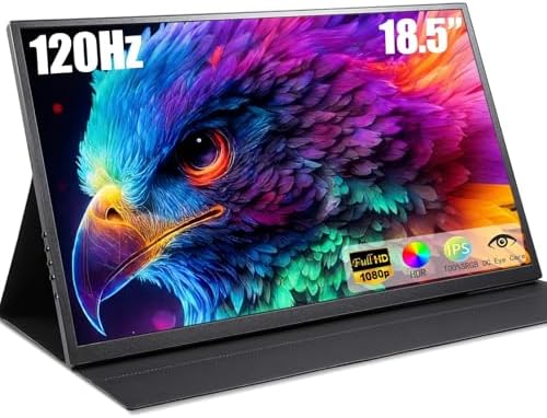 18.5 Inch Large Portable Monitor for Laptop, 120Hz IPS FHD 1080P USB-C HDMI Display with Sleeve Case VESA Mountable, 100% sRGB, Ultra-Slim Second Screen for PC/PS5/Switch – Built-in Speaker by Unknown