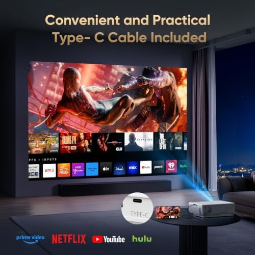 Native 1080P Mini Projector Bluetooth, Type-C Wired Mirroring for Netflix - Image 3