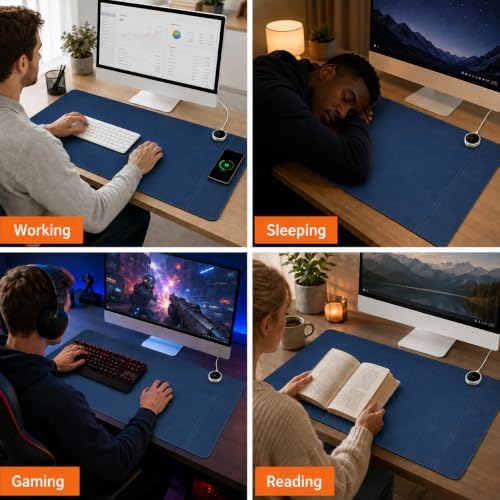 Heated Desk Pad Mouse Mat - Keyword Hand Warmer for Office Desktop, Blue - Image 6