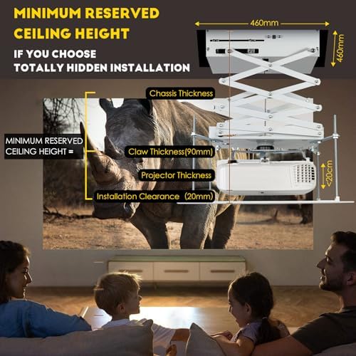 CGOLDENWALL Ultra-Thin Hidden Projector Lift Motorized Projector Mount, 44lbs MAX Load, 18.9 * 18.9" Baseplate Customizable, Remote Control (Running Distance: 2 M/ 78.74") - Image 6