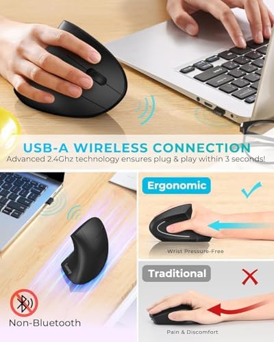 Lekvey Ergonomic Mouse, Rechargeable 2.4G USB Vertical Wireless Mouse - Image 3