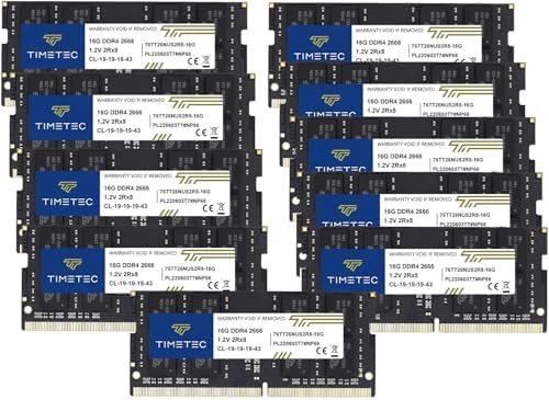 Timetec 160GB KIT (10x16GB) DDR4 2666MHz (PC4-2666V) PC4-21300 SODIMM Laptop RAM – 260-Pin 1.2V CL19 Non-ECC Unbuffered Memory Module for Laptop, Notebook, Mini PC, All-in-One by Timetec