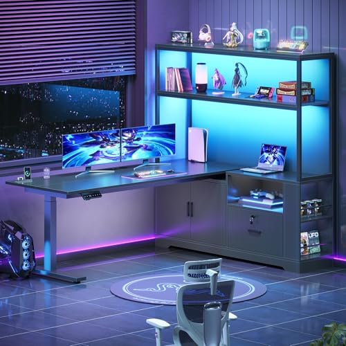 SEDETA 57" L Shaped Standing Desk, Sit Stand Office Desk with Storage Hutch - Image 2
