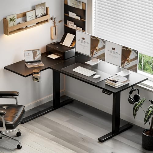 Muvai 59" L Shaped Standing Desk with Cable Tray, Reversible, Black - Image 2