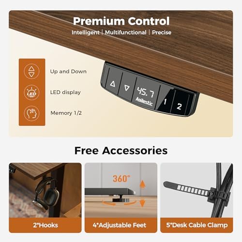 Agilestic Electric Height Adjustable Standing Desk, 48 Inch, Dark Walnut - Image 7