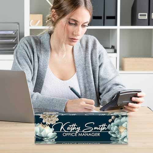 Personalized Name Plate for Desk, Custom Desk Name Plate, Acrylic Name Plate Office Desk Accessories, Personalized Office Gifts for Coworkers Teachers, Employee Appreciation Gifts (B-White Flower) - Image 6