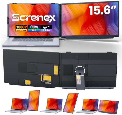 Laptop Screen Extender, 15.6" FHD IPS Portable Laptop Monitor, Detachable & Clip-on 4 Modes Dual Screen for 14-17" Laptops, One Cable Plug & Play Compatible with Wins/Mac/Android/Chrome by Screnex