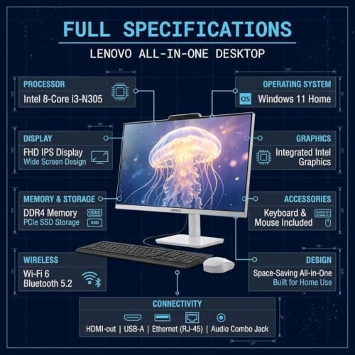 Lenovo 24" A100 All-in-One Desktop Computer, 8-core Intel Core i3-N305 CPU - Image 6