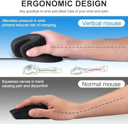 HXMJ- Ergonomic Vertical Mouse Wired,USB Corded Optical Mice,Silent Click,Right Handed-Black - Image 4