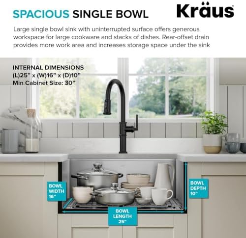 KRAUS Kore 27-Inch Farmhouse Workstation 16 Gauge Stainless Steel Kitchen Sink with Accessories, KWF210-27 - Image 4
