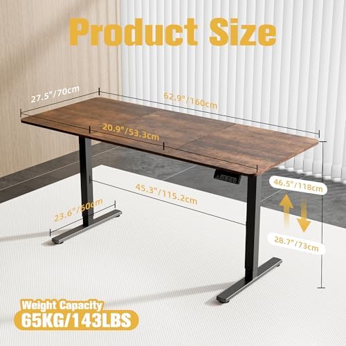 63"x28" Standing Desk, Height Adjustable Sit-Stand Home Office, Brown - Image 3