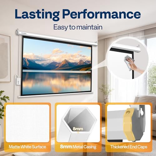 VIVOHOME 72 Inch 16:9 Motorized Projector Screen, White - Image 5