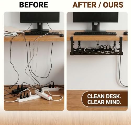No-Drill Expandable Under Desk Cable Tray with 9 Magnetic Clips - Image 5