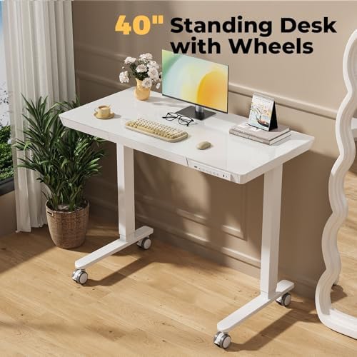 40" Glass Standing Desk with Drawer, Electric Stand up Desk - Image 3