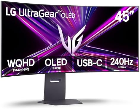 LG 45GX900A-B 45-Inch Ultragear WQHD (3440 x 1440) OLED Curved Gaming Monitor, 240Hz, 0.03ms, NVIDIA G-Sync, VESA DisplayHDR True Black 400, HDMI 2.1, DisplayPort, USB Type-C PD 65W by Unknown