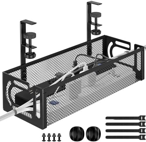 Under Desk Cable Management Tray, 15.7'' No Drill Steel Desk Cable Organizers, Wire Management Tray Cable Management Rack (1 Pack-Black) by BESTFORYOU