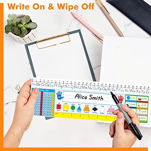 36 PCS Desk Nameplates, Double Sided PET Film Desk Name Tags with Alphabet, Numbers, Fractions, Shapes, Colors and Ruler Erasable & Reusable Traditional Manuscript Name Plate for Classroom (14” x 4”) - Image 5