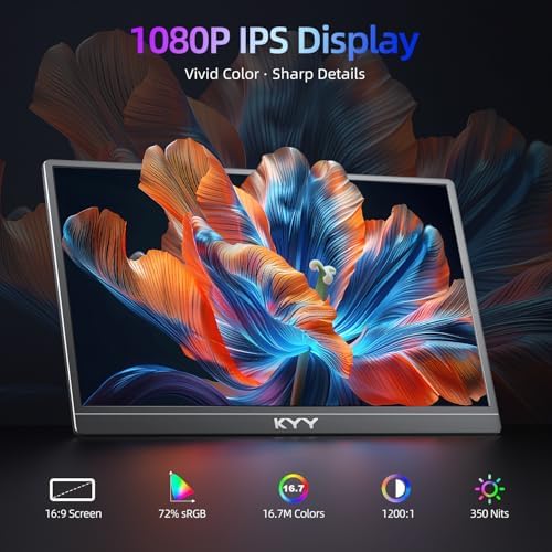 KYY Portable Monitor for Laptop with Built-in Stand, 15.6'' Laptop Screen Extender 1080P FHD Monitor - Image 7