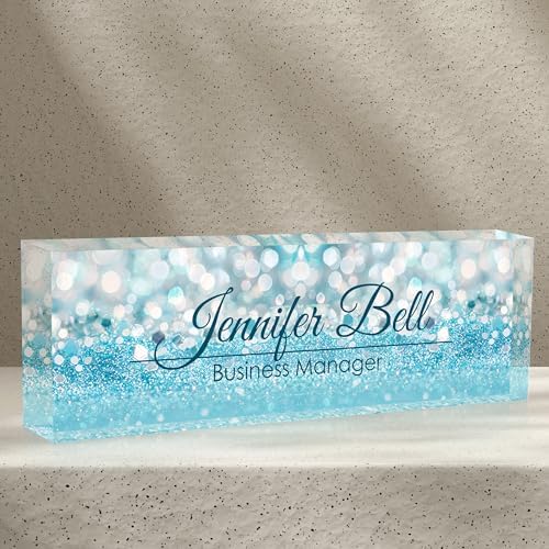 Personalized Name Plates for Office - Gifts for Teacher, Boss, Employee Appreciation - Office Desk Decor (Fancy Blue) by AZUFEMOS