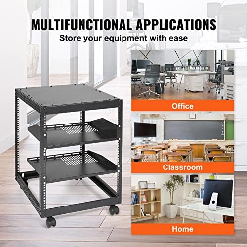 VEVOR 12U Open Frame Server Rack, 23-40 in Adjustable Depth, Free Standing or Wall Mount Network Server Rack, 4 Post AV Rack with Casters, Holds All Your Networking IT Equipment AV Gear Router Modem - Image 6