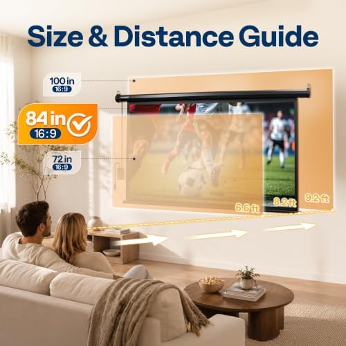 VIVOHOME 84 Inch 16:9 Motorized Projector Screen, Black - Image 2