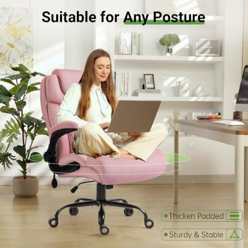 Office Chair, Big and Tall Executive Chair with Air-Lumbar Support, Breathable Desk Computer Chair with Adjustable Flip-up Armrests, Wide Cushion Seat Swivel Home Office Chair - Image 5