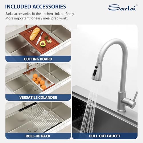 Sarlai 33 Drop In Kitchen Sink with Faucet- 33x22 Inch Drop Kitchen Sink Ledge Workstation Sinks 16 Gauge Stainless Steel Single Bowl Topmount Sinks Basin with Pull-out Faucet - Image 6