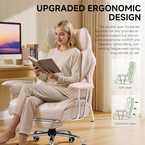 COMHOMA Big and Tall Office Chair, High Back Leather Gaming Chair with Footrest, Executive Ergonomic Office Chairs with Pocket Spring Lumbar Support and with Outward Fixed Soft Armrests - Image 5