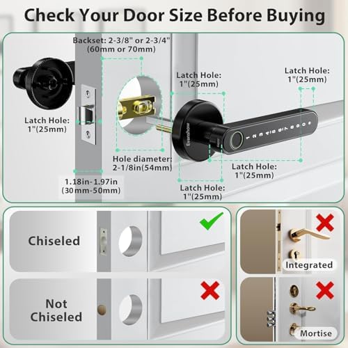 Smart Door Lock with Knob, Keyless Entry Door Locks with Handle, Fingerprint Door Knob for Bedroom/Front Door/Apartment,Generate Passcode Remotely Black - Image 3