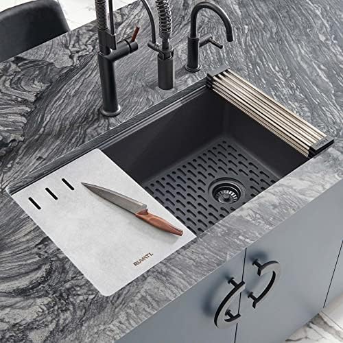 Ruvati 33-in Black Granite Undermount Workstation Kitchen Sink - RVG2302BK - Image 2