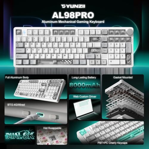 YUNZII AL98 PRO Aluminum Wireless Mechanical Keyboard(White,Cocoa Cream V2) - Image 2
