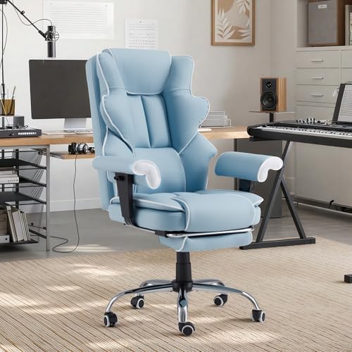 6-Point Massage Heated Executive Office Chair with Footrest,Airy Blue - Image 2