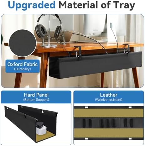SHUWEI 36" Under Desk Cable Management Tray, Fabric, No-Drill Mount - Image 3