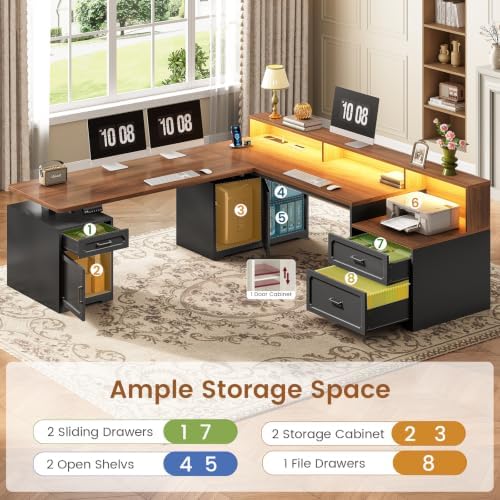 SEDETA Farmhouse L Shaped Standing Electric Desk with Storage, Black - Image 5