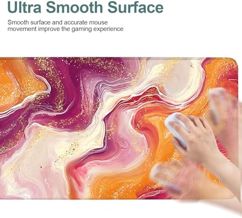 Pink Marble Gaming Mouse Pad 35.4"x15.7" Large Extended Pad Desk Mat Anti-Slip Rubber Base & Durable Stitched Edges for Gamers Smooth Mouse Pad Writing Surface for Desk Office/Home - Image 6