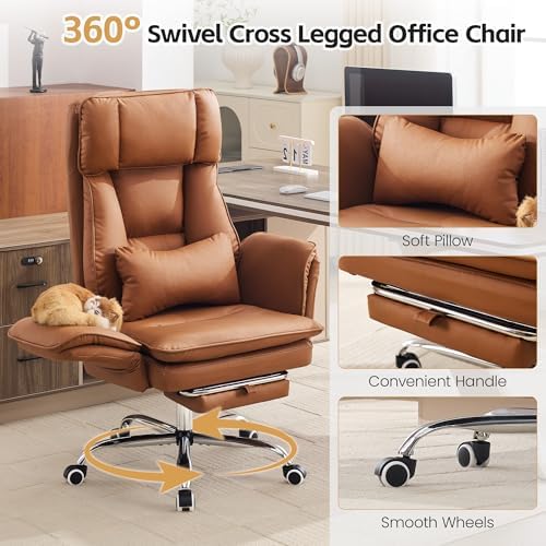 HUBSON Big and Tall Office Chair, Footrest & Flip Armrest for Pets, Brown - Image 6