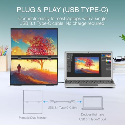 Packard Bell airFrame Dual 15.6-inch Portable Monitor, USB-C and HDMI, Vertical Stacking Display - Image 4