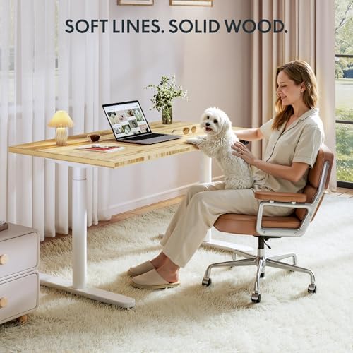 FLEXISPOT 60" x 30" Solid Bamboo Standing Desk, White Oval Legs - Image 3