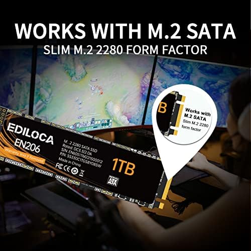 Ediloca EN206 1TB SSD M.2 SATA III 6Gb/s 3D TLC NAND, M.2 2280 SSD Internal Solid State Drive, Read/Write Speed up to 550/480 MB/s, Compatible with Laptop & PC Desktop - Image 4